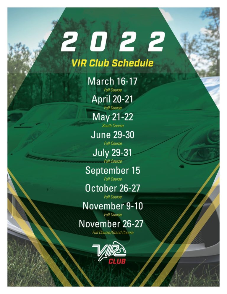 2022 VIR Club Schedule Virginia International Raceway