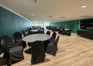 The upstairs Pagoda room with tables and chairs