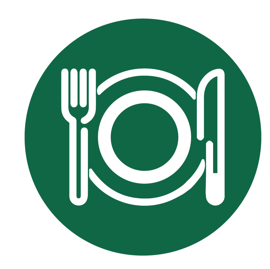 solid green dining icon in a circle